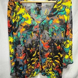 Torrid Multicolor Floral Blouse Size 3 Batwing Flowy Top